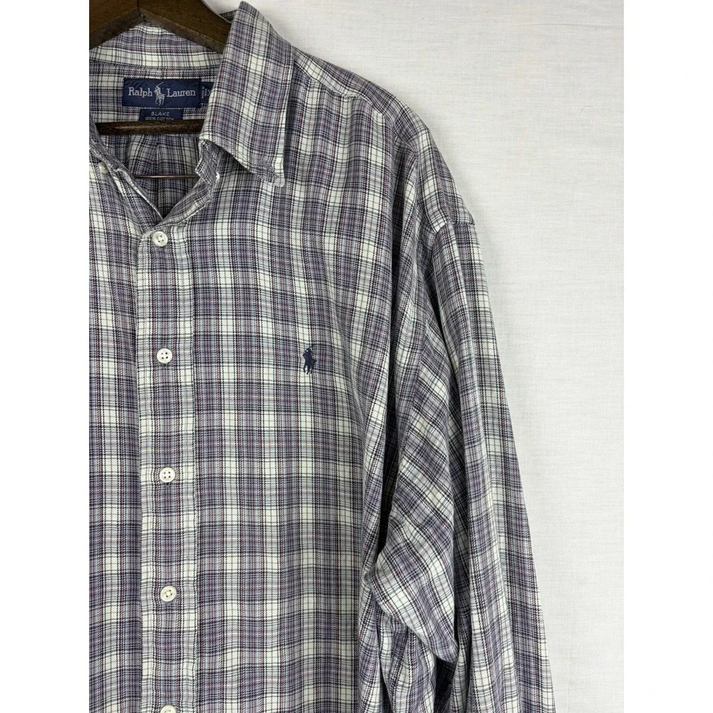 Ralph Lauren Blake Shirt Mens XL Purple Grey Plaid‎ Long Sleeve Cotton Button